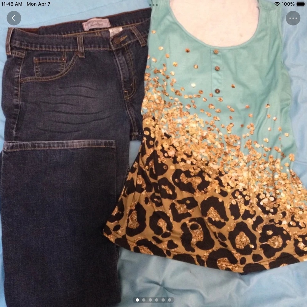 Womens Levi’s jeans size 14M bootcut, and cute summer top size xl lot of 2